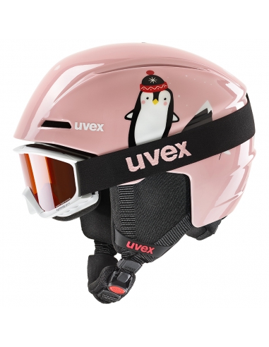 Zestaw: kask narciarski Uvex Viti Pink Penguin + gogle narciarskie UVEX Speedy Pro White/Pink Penguin