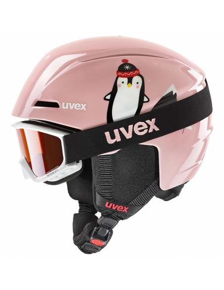 Zestaw: kask narciarski Uvex Viti Pink Penguin + gogle narciarskie UVEX Speedy Pro White/Pink Penguin