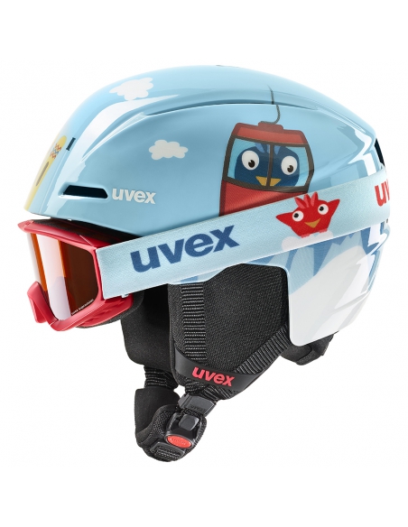 Zestaw: kask narciarski Uvex Viti Light Blue Birdy + gogle narciarskie UVEX Speedy Pro Red/Light Blue Birdy