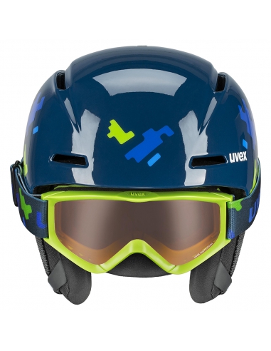 Zestaw: kask narciarski Uvex Viti Blue Puzzle + gogle narciarskie UVEX Speedy Pro Light-Green/Blue Puzzle