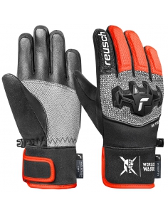 Rękawice narciarskie Reusch WorldCup Warrior R-TEX® XT Junior (pięciopalczaste) Black/Silver/Fluo Red