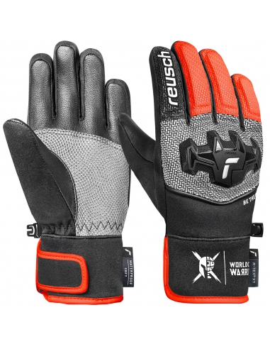 Rękawice narciarskie Reusch WorldCup Warrior R-TEX® XT Junior (pięciopalczaste) Black/Silver/Fluo Red