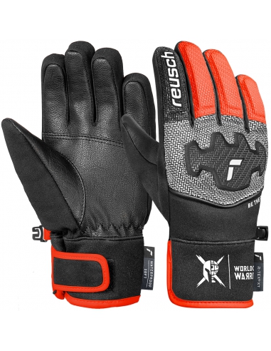 Rękawice narciarskie Reusch WorldCup Warrior Prime R-TEX® XT Junior (pięciopalczaste) Black/Silver/Fluo Red