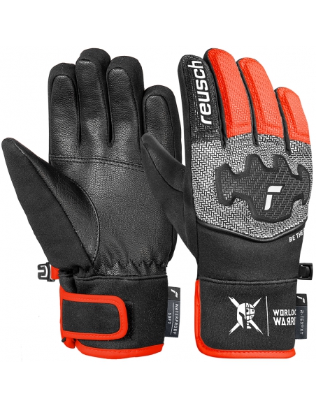 Rękawice narciarskie Reusch WorldCup Warrior Prime R-TEX® XT Junior (pięciopalczaste) Black/Silver/Fluo Red