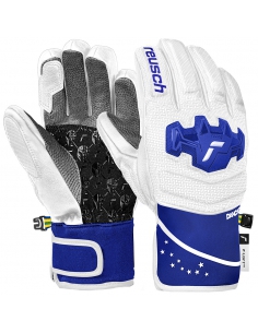 Rękawice narciarskie Reusch Worldcup Warrior GS Junior (pięciopalczaste) White/Blue by Lucas Braathen