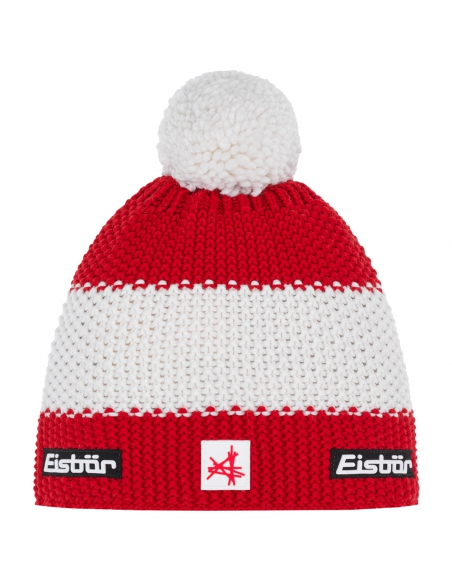 Czapka dziecięca z pomponem Eisbar STAR POMPON SA KIDS AUSTRIA Red-White