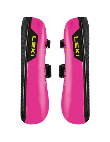 Ochraniacze narciarskie na golenie Leki Shin Guard Carbon Railroad Race Short Wide Black/Neon Pink