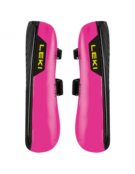 Ochraniacze narciarskie na golenie Leki Shin Guard Carbon Railroad Race Short Wide Black/Neon Pink