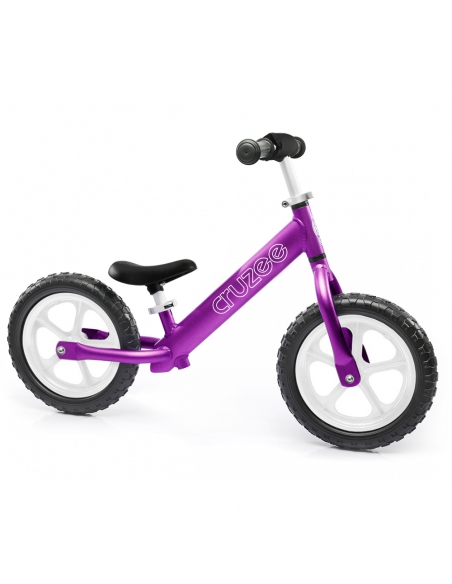 Rowerek biegowy Cruzee 12 SAFE fioletowy białe koła + pasek do noszenia GRATIS