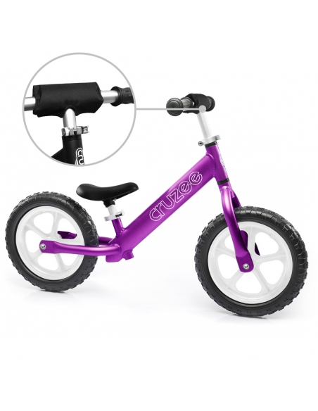Rowerek biegowy Cruzee 12 SAFE fioletowy białe koła + pasek do noszenia GRATIS