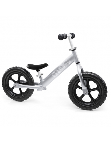 Rowerek biegowy Cruzee 12 srebrny + pasek do noszenia GRATIS