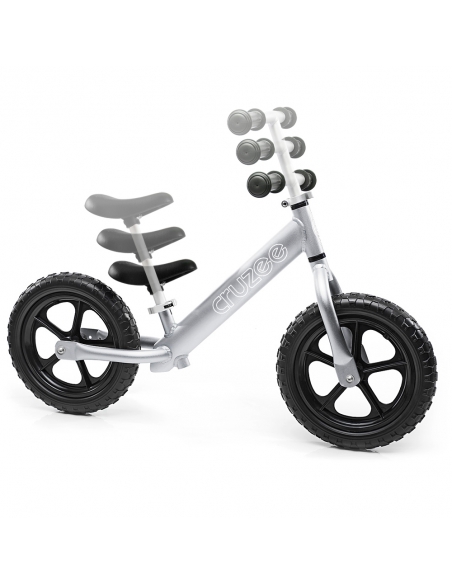 Rowerek biegowy Cruzee 12 srebrny + pasek do noszenia GRATIS