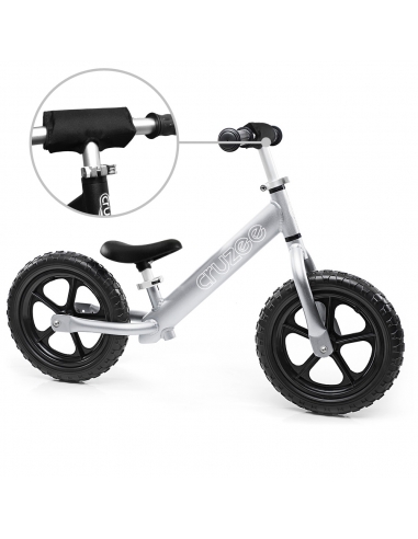 Rowerek biegowy Cruzee 12 SAFE srebrny + pasek do noszenia GRATIS