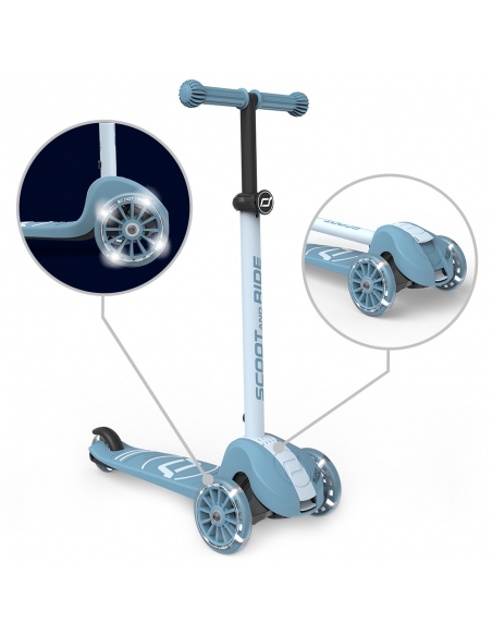 Hulajnoga Scoot&Ride Highwaykick 3S LED Steel (składana, świecące koła, sterowanie 2w1) + pasek do noszenia GRATIS