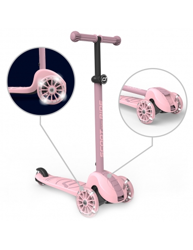 Hulajnoga Scoot&Ride Highwaykick 3S LED Rose (składana, świecące koła, sterowanie 2w1) + pasek do noszenia GRATIS