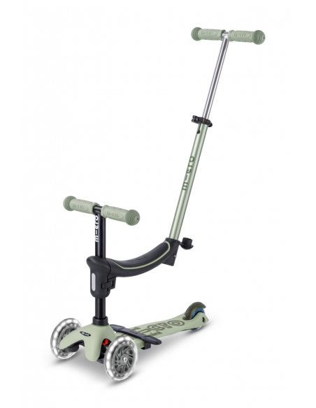 Hulajnoga Jeździk Micro Mini2Grow LED 2.0 Olive Sage (z siedziskiem i drążkiem do pchania, świecące koła)