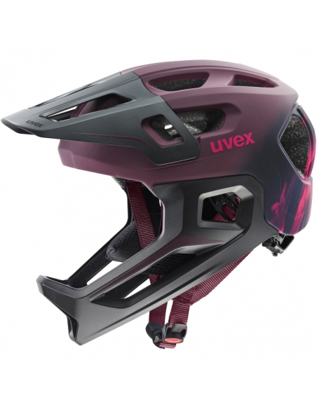 Kask rowerowy Uvex React JR full face Cranberry Mat (odpinana garda)