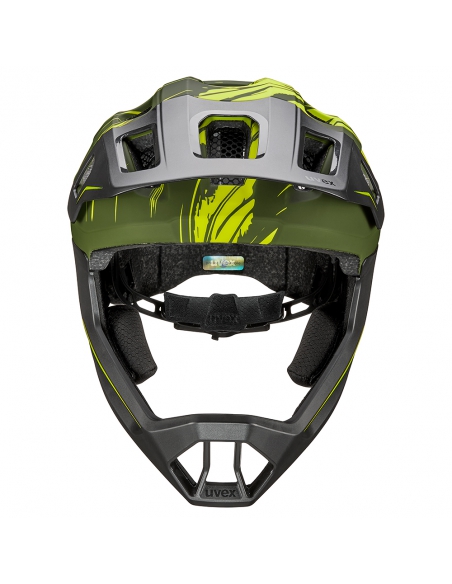 Kask rowerowy full face Uvex React JR Dark Olive Mat (odpinana garda)