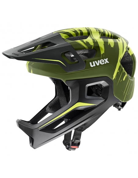 Kask rowerowy full face Uvex React JR Dark Olive Mat (odpinana garda)