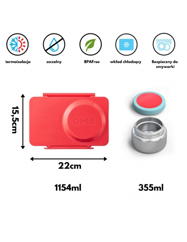 Lunchbox z termosem na jedzenie i wkładem chłodzącym Omie OMIEBOX UP Cherry Pink