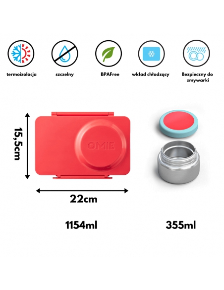 Lunchbox z termosem na jedzenie i wkładem chłodzącym Omie OMIEBOX UP Cherry Pink