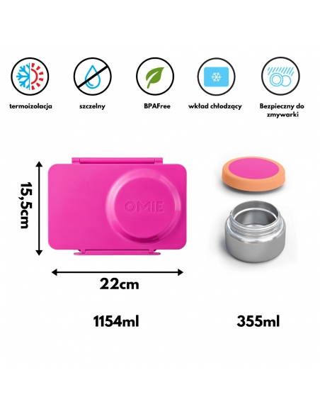 Lunchbox z termosem na jedzenie i wkładem chłodzącym Omie OMIEBOX UP Pop Pink