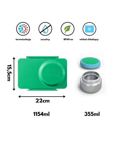 Lunchbox z termosem na jedzenie i wkładem chłodzącym Omie OMIEBOX UP Jade Green