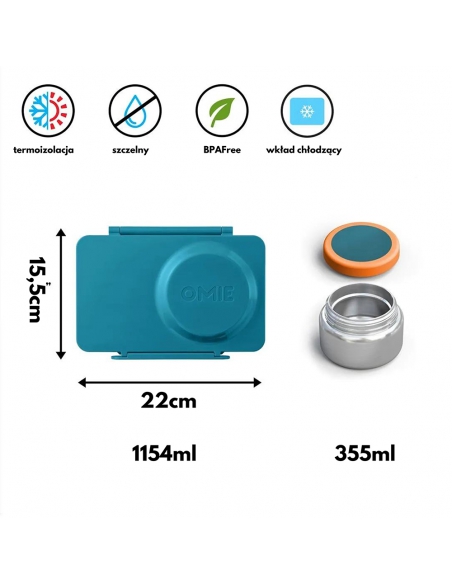 Lunchbox z termosem na jedzenie i wkładem chłodzącym Omie OMIEBOX UP Teal Green