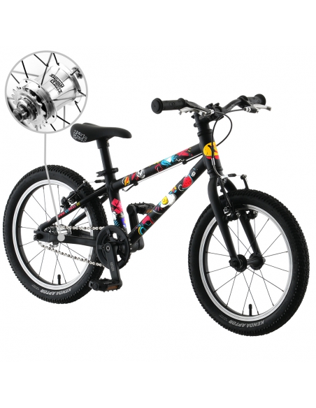 Rower dziecięcy Kubikes 16L AUTO Black/Comic - czarny z naklejkami komiksowymi (automatyczna przerzutka)