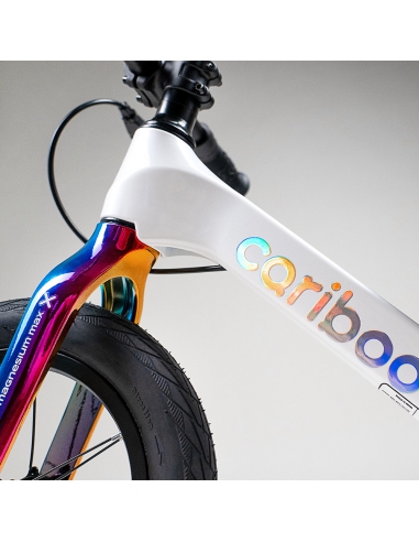 Rowerek biegowy CARIBOO Magnesium MAX White/Neochrome (hamulec, pompowane koła)