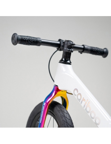 Rowerek biegowy CARIBOO Magnesium MAX White/Neochrome (hamulec, pompowane koła)