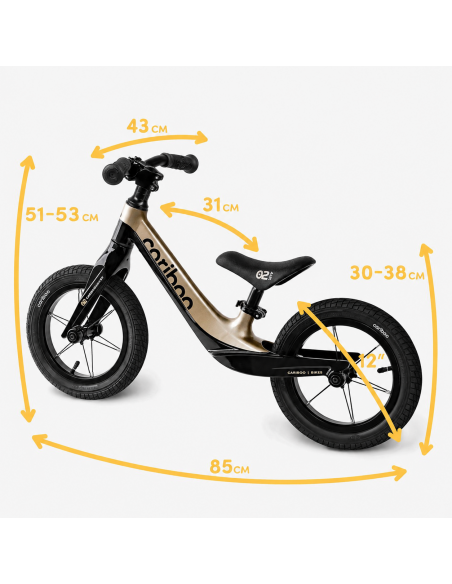 Rowerek biegowy Cariboo Magnesium AIR Black/Gold (pompowane koła)