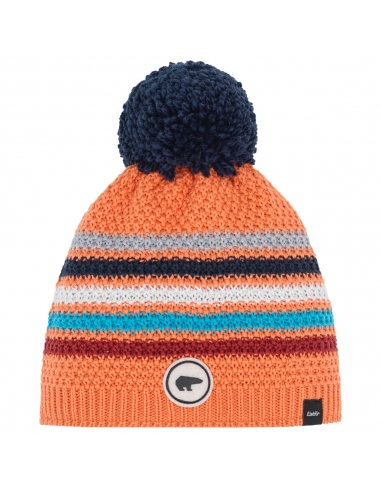 Dziecięca czapka z pomponem Eisbar Stan Pompon KIDS 556 Coral Blaze-Crimson Sky-Mugo Azure