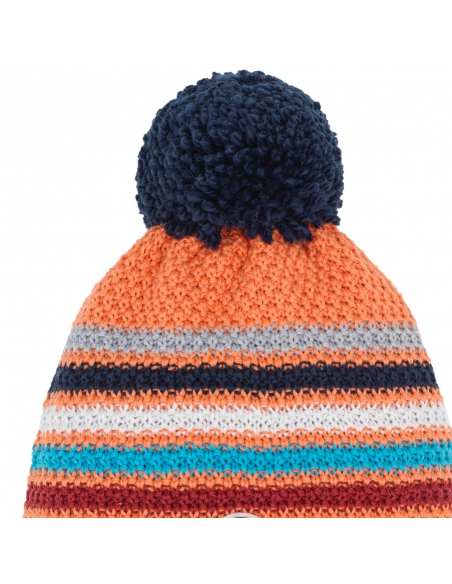 Dziecięca czapka z pomponem Eisbar Stan Pompon KIDS 556 Coral Blaze-Crimson Sky-Mugo Azure
