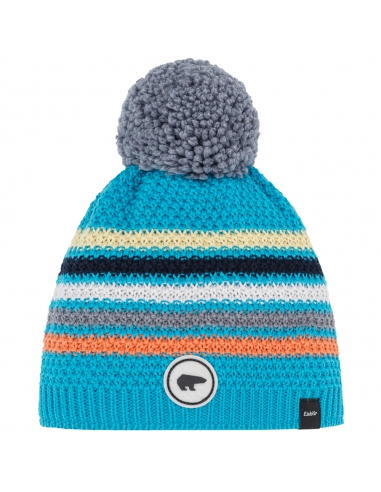 Dziecięca czapka z pomponem Eisbar Stan Pompon KIDS 792 Mugo Azure-Coral Blaze-Grey-White