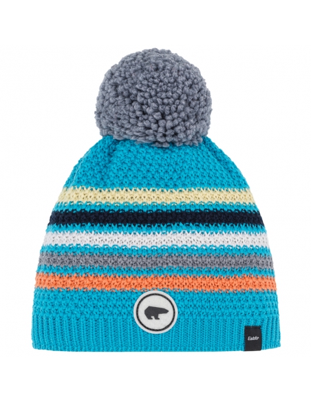 Dziecięca czapka z pomponem Eisbar Stan Pompon KIDS 792 Mugo Azure-Coral Blaze-Grey-White