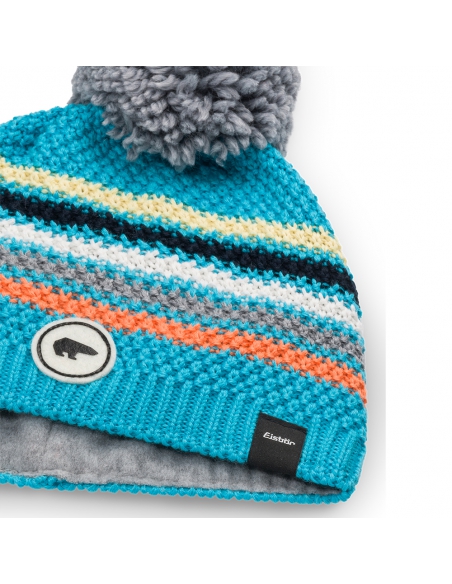Czapka dziecięca z pomponem Eisbar STAN POMPON KIDS 792 Mugo Azure-Coral Blaze-Grey-White