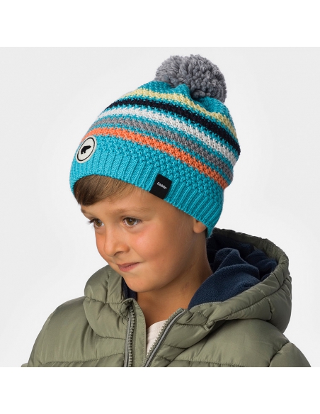 Czapka dziecięca z pomponem Eisbar STAN POMPON KIDS 792 Mugo Azure-Coral Blaze-Grey-White