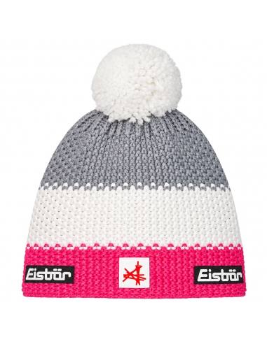 Czapka dziecięca z pomponem Eisbar STAR POMPON SA KIDS 143 Pink-White-Light Grey