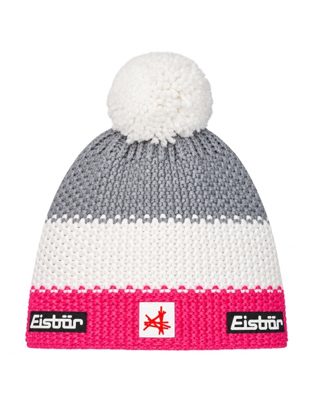 Czapka dziecięca z pomponem Eisbar STAR POMPON SA KIDS 143 Pink-White-Light Grey