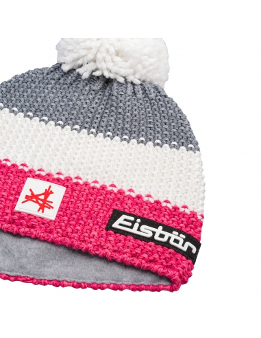 Czapka dziecięca z pomponem Eisbar STAR POMPON SA KIDS 143 Pink-White-Light Grey