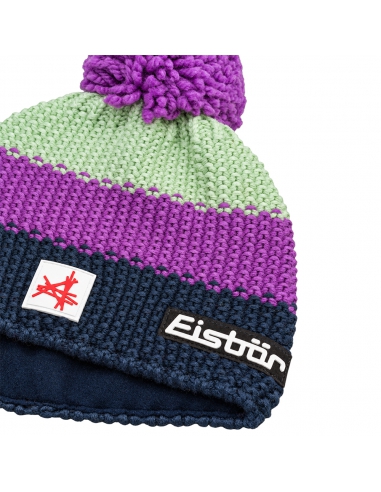 Czapka dziecięca z pomponem Eisbar STAR POMPON SA KIDS 483 Midnight Blue-Purple-Light Green