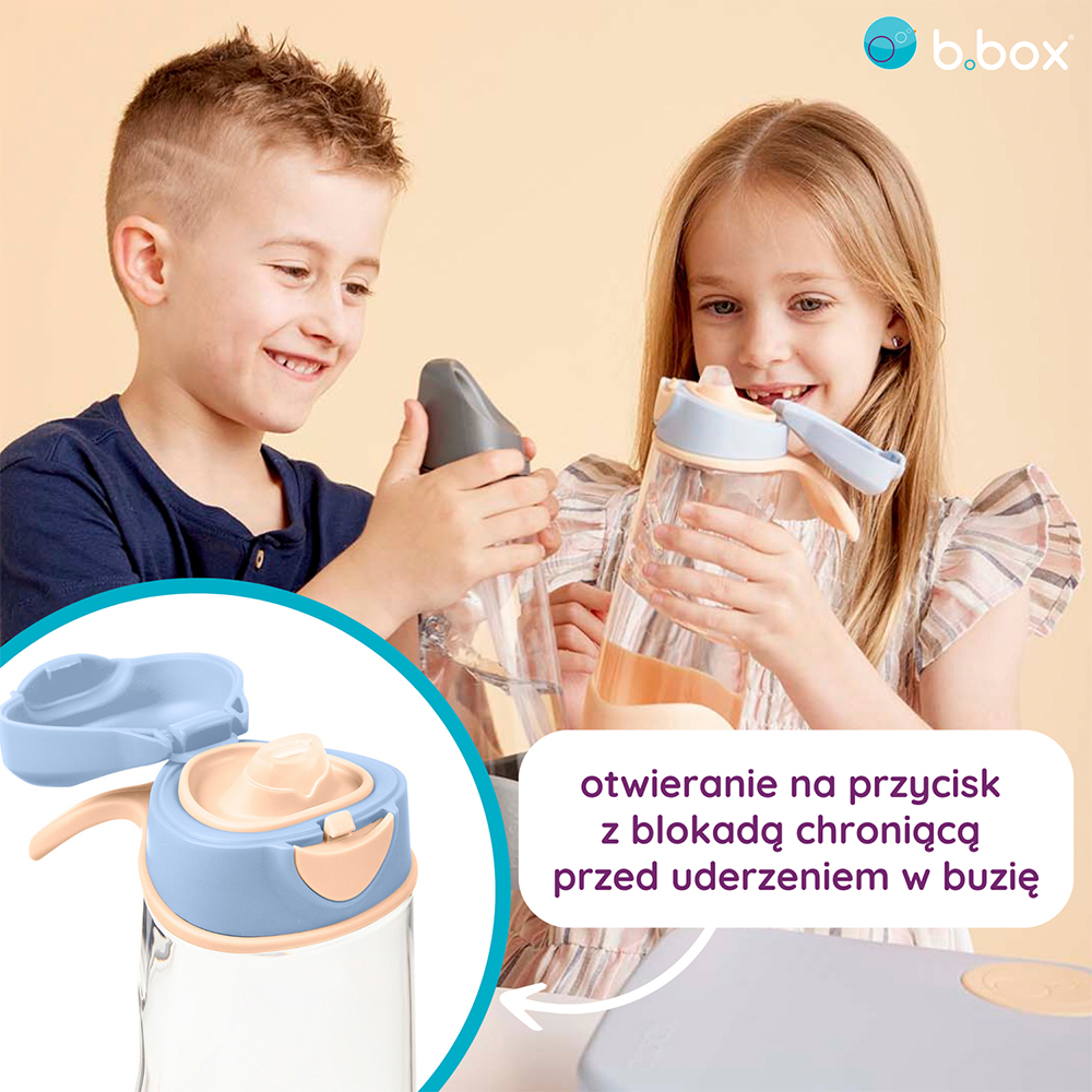 Butelka sportowa b.box o pojemności 600 ml to świetne rozwiązanie dla dzieci, które aktywnie spędzają czas na treningach, spacerach, rowerowych wycieczkach czy w szkole.