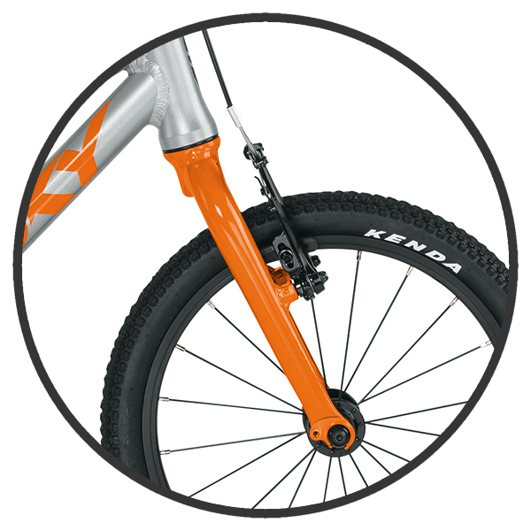 Widelec w rowerze dziecięcym LS-PRO 16" wykonany jest w całości z wysokiej jakości stopu aluminium. Jest to materiał znacznie lżejszy od stali oraz odporny na korozję. Takie rozwiązanie zmniejsza wagę roweru oraz czyni go znacznie bardziej uniwersalnym.